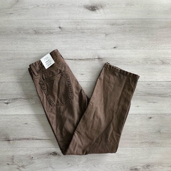 Zara Waxed Effect Jeans Limited Edition Brown 30 NWT - Picture 8 of 8